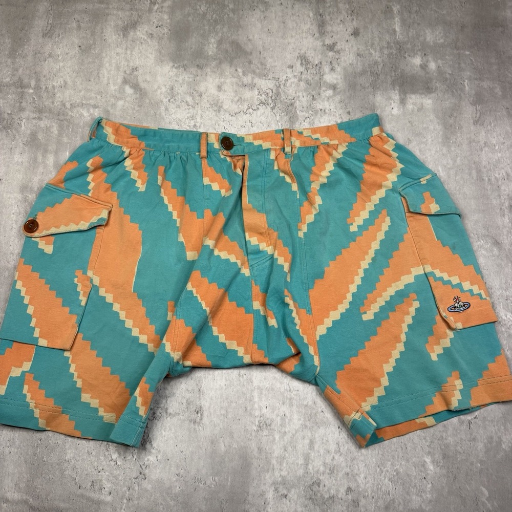 Vintage Vivienne Westwood Man Geometric Pixel-Art Cargo Shorts Made In Italy XL